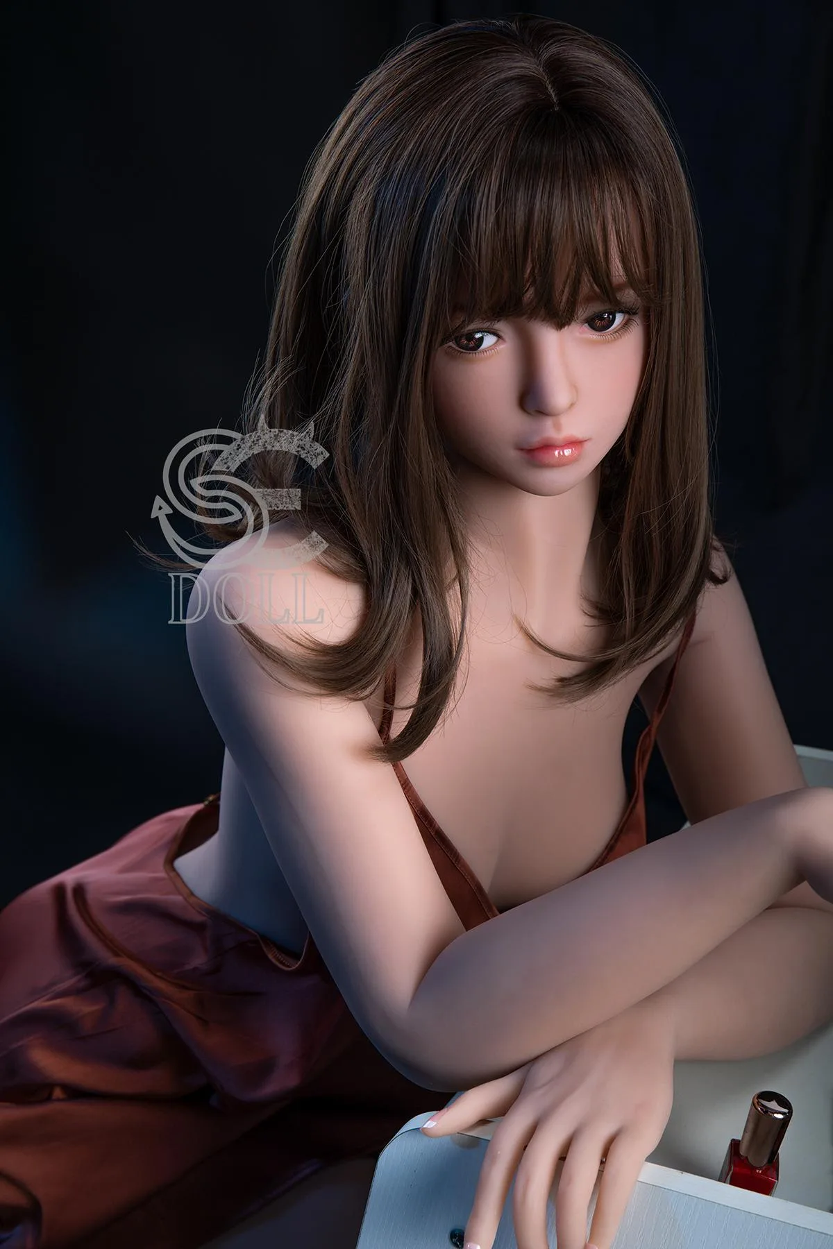 Realistic love doll Alice with brown almond eyes